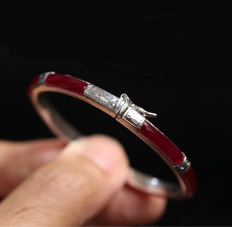  📌 กำไลข้อมือเงินแท้  ทับทิมชาตั้ม♥️หนา 5 มิล เส้นผ่าศูนย์กลางวงใน 5.3 ซ.ม. น้ำหนัก 14.53 กรัม   รูปที่ 2