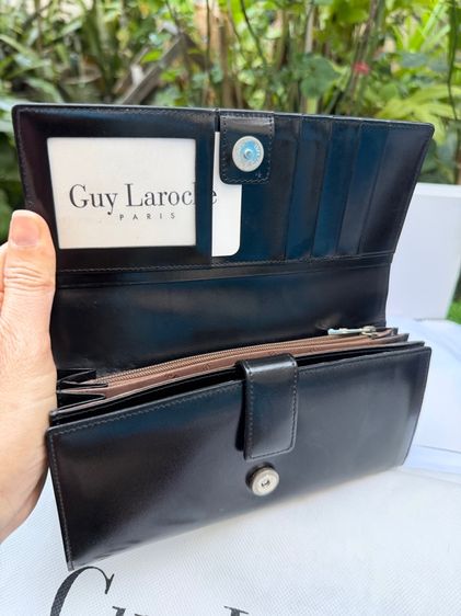 Guy Laroche มือสอง กระเป๋าสตางค์ใบยาว 3 พับ หนังแท้ สีดำ พร้อมกล่อง รูปที่ 11
