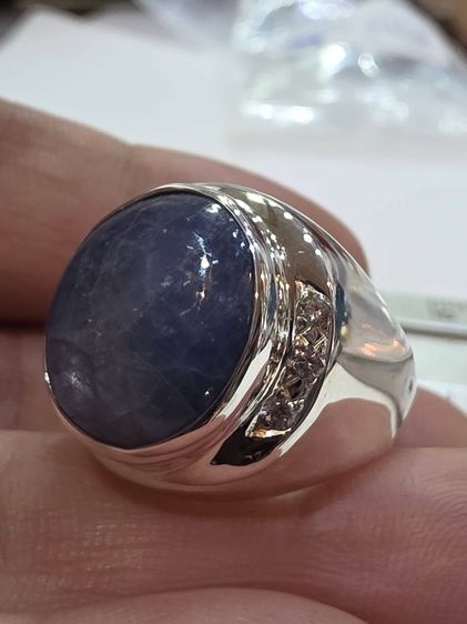 📌แหวนเงินแท้ พลอยแท้นิหร่าเก่า ขนาด 10 กะรัต 💙 ข้างเพชร CZ ไซส์ 55  รูปที่ 4