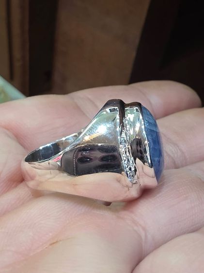 📌แหวนเงินแท้ พลอยแท้นิหร่าเก่า ขนาด 10 กะรัต 💙 ข้างเพชร CZ ไซส์ 55  รูปที่ 3