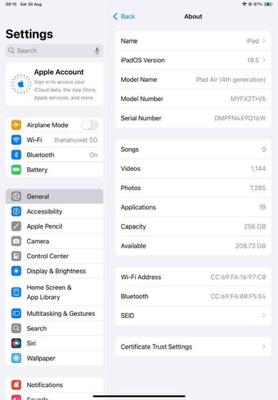 ขาย ipad air 4 wifi 256 สี rose gold. สภาพไร้รอย ใช้งาน ได้ดี