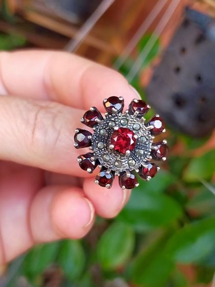 แหวนโกเมนไทยทรงพุ่มเงินแท้ รูปที่ 3