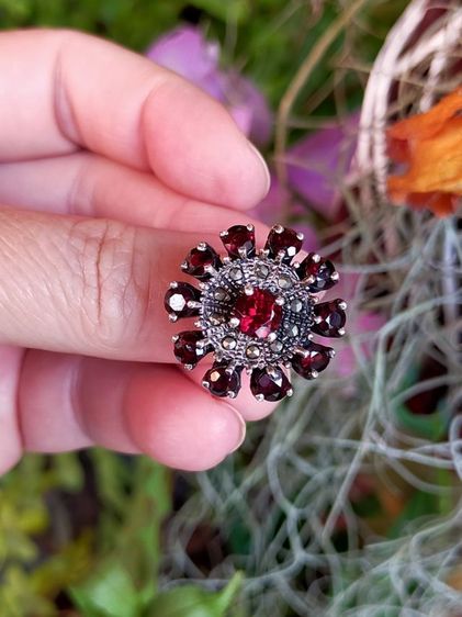 แหวนโกเมนไทยทรงพุ่มเงินแท้ รูปที่ 6