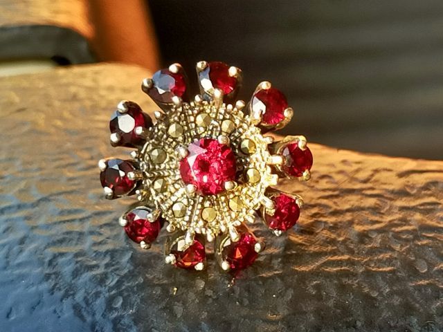 แหวนโกเมนไทยทรงพุ่มเงินแท้ รูปที่ 2