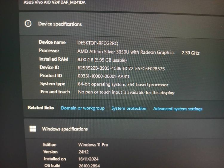 ขายมือสอง ALL IN ONE ASUS AIO M241  AMD 3050U  2.3 GHz รูปที่ 8