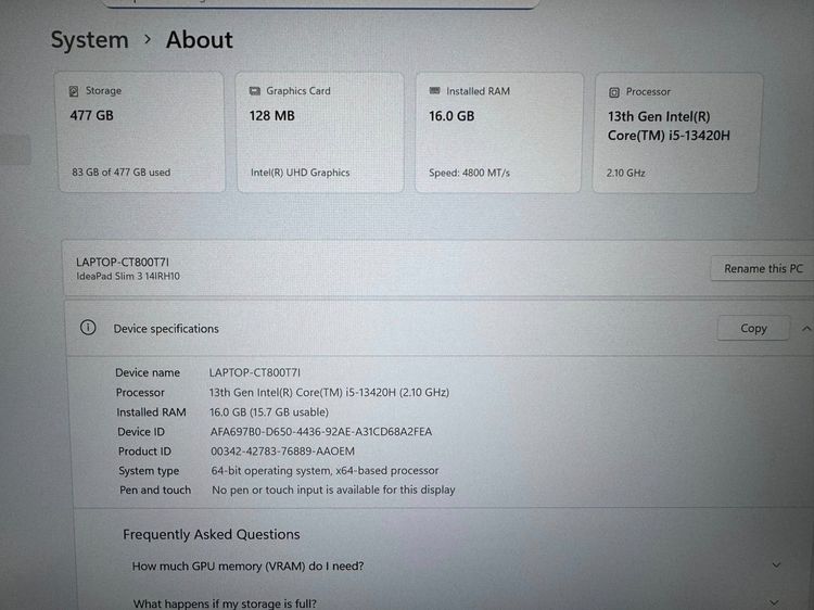 LENOVO IDEAPAD SLIM 3 14IRH10 83K000CTTA - LUNA GREY  รูปที่ 5