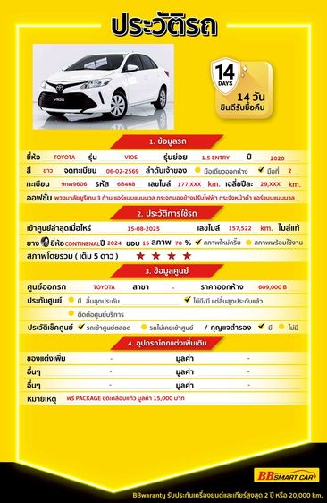 Toyota Vios 2020 1.5 Entry Sedan เบนซิน ไม่ติดแก๊ส เกียร์อัตโนมัติ ขาว รูปที่ 2