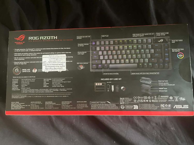 WIRELESS KEYBOARD คีย์บอร์ดไร้สาย ASUS ROG AZOTH (GUNMETAL ROG NX BLUE SWITCH - AURA SYNC RGB - ENTH)  รูปที่ 2