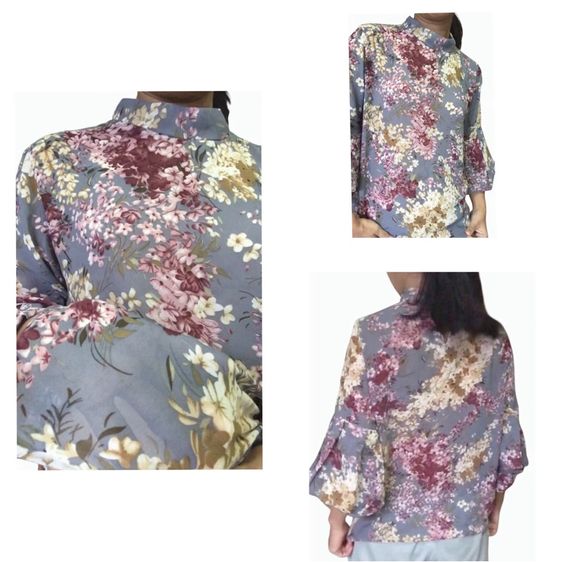 casual style เบลาส์ ลายดอก วินเทจ ไม่มีปก ผ้าเบา โปร่ง รูปที่ 12