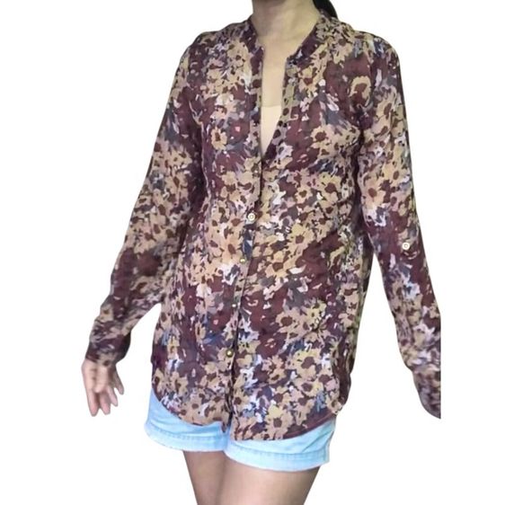 casual style เบลาส์ ลายดอก วินเทจ ไม่มีปก ผ้าเบา โปร่ง รูปที่ 6