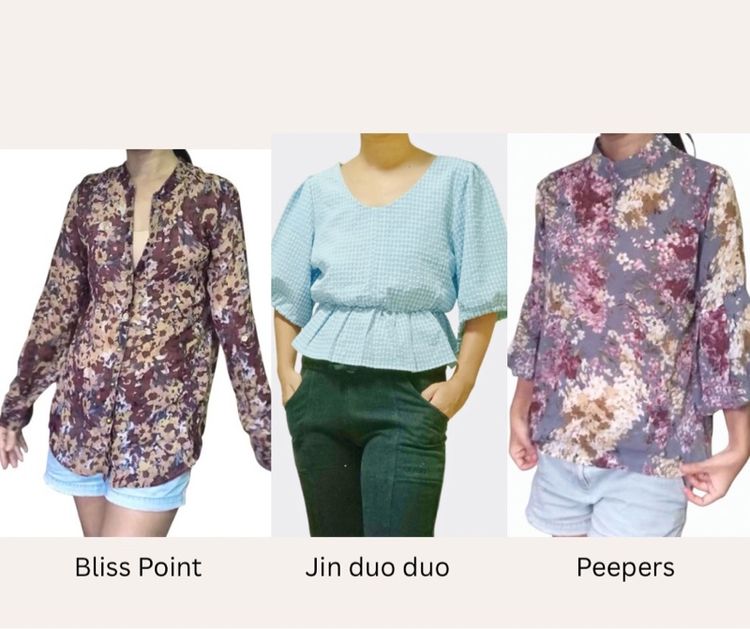 casual style เบลาส์ ลายดอก วินเทจ ไม่มีปก ผ้าเบา โปร่ง