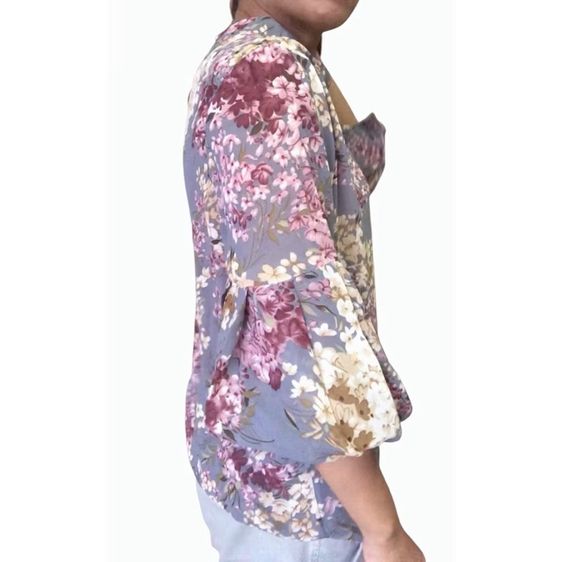 casual style เบลาส์ ลายดอก วินเทจ ไม่มีปก ผ้าเบา โปร่ง รูปที่ 13