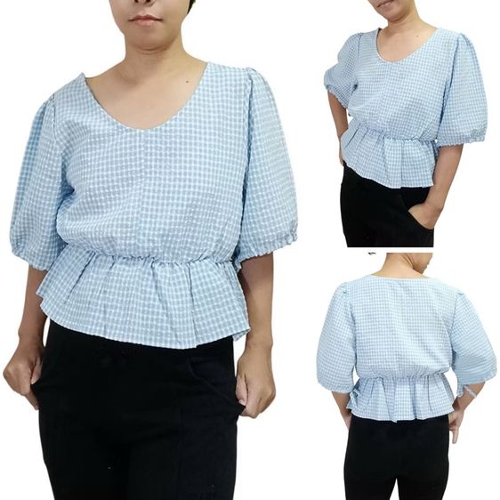 casual style เบลาส์ ลายดอก วินเทจ ไม่มีปก ผ้าเบา โปร่ง รูปที่ 7