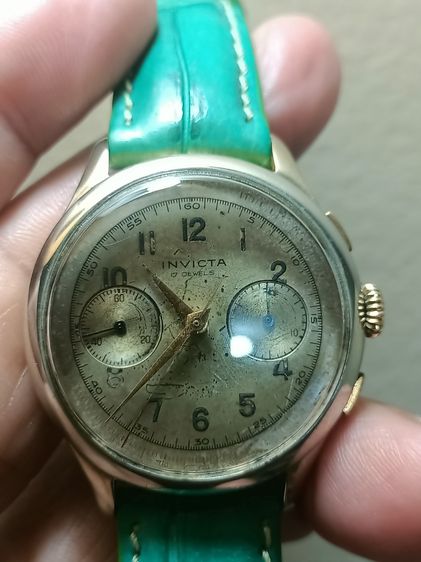 Vintage Invicta Chronograph Hand Winding Cal Landeron 48 made swiss ไขลานจับเวลา 2 วง 36-38mm.รวมมะยม เรือนกะไหล่ทอง  มีรอยใช้งาน รูปที่ 5