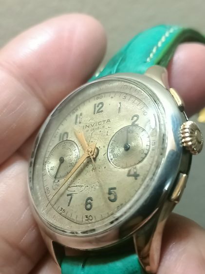 Vintage Invicta Chronograph Hand Winding Cal Landeron 48 made swiss ไขลานจับเวลา 2 วง 36-38mm.รวมมะยม เรือนกะไหล่ทอง  มีรอยใช้งาน รูปที่ 7