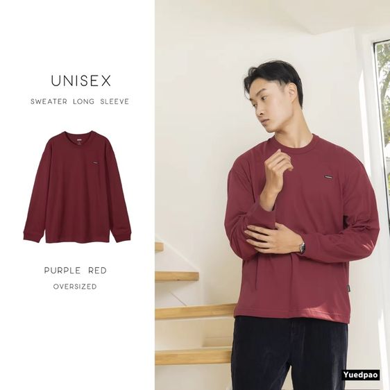 แดง L โอเวอร์เชิ้ต เสื้อยืดเปล่าแขนยาวsweaterจั๊มแขน