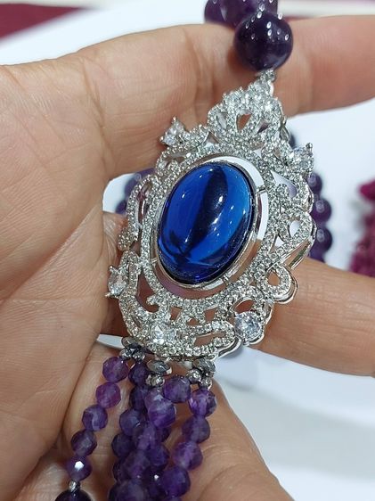 สร้อยคอ Amethysts stone 4 6 12 มิล จี้ตัวเรือนพลอยCZ sterling silver925 ยาว 30 นิ้ว รูปที่ 5