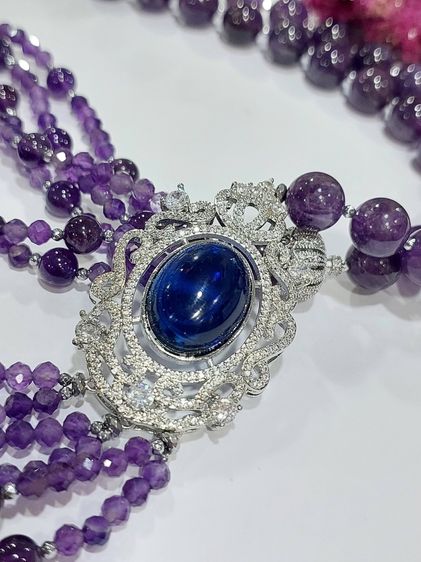 สร้อยคอ Amethysts stone 4 6 12 มิล จี้ตัวเรือนพลอยCZ sterling silver925 ยาว 30 นิ้ว รูปที่ 4