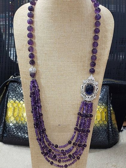 สร้อยคอ Amethysts stone 4 6 12 มิล จี้ตัวเรือนพลอยCZ sterling silver925 ยาว 30 นิ้ว รูปที่ 3
