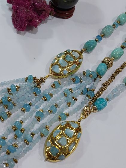 สร้อยคอเส้นคู่ Amazonite necklace stone Agateเจียร Hematite เส้นนอกยาว 30 นิ้ว รูปที่ 5
