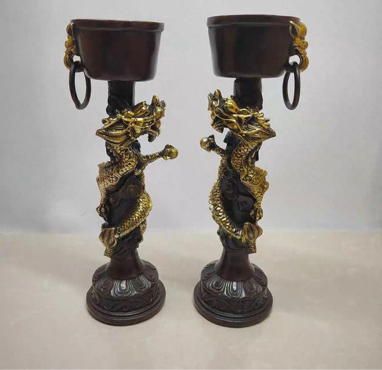 ✨เชิงเทียนมังกรทำจากทองเหลือง  รูปที่ 4