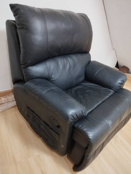 โซฟา Recliner หนังแท้ ปรับเอนนอน ที่พักเท้าในตัว เบาะหนานุ่ม ตัวใหญ่พิเศษ สีดํา รูปที่ 7