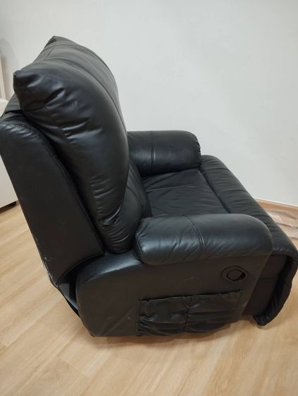 โซฟา Recliner หนังแท้ ปรับเอนนอน ที่พักเท้าในตัว เบาะหนานุ่ม ตัวใหญ่พิเศษ สีดํา รูปที่ 5