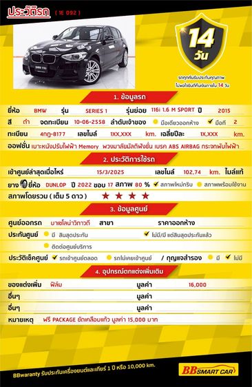 BMW Series 1 2015 116i Sedan เบนซิน ไม่ติดแก๊ส เกียร์อัตโนมัติ ดำ รูปที่ 2
