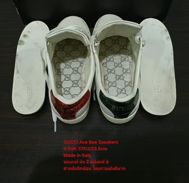 GUCCI Ace Bee Sneakers, Unisex 4.5UK 37EU(23.5cm) งาน Italy ของแท้ มือ 2 สภาพยังดีมาก, รองเท้า Gucci หนังแท้ พื้นแน่น มีตำหนิตามรายละเอียด รูปที่ 14