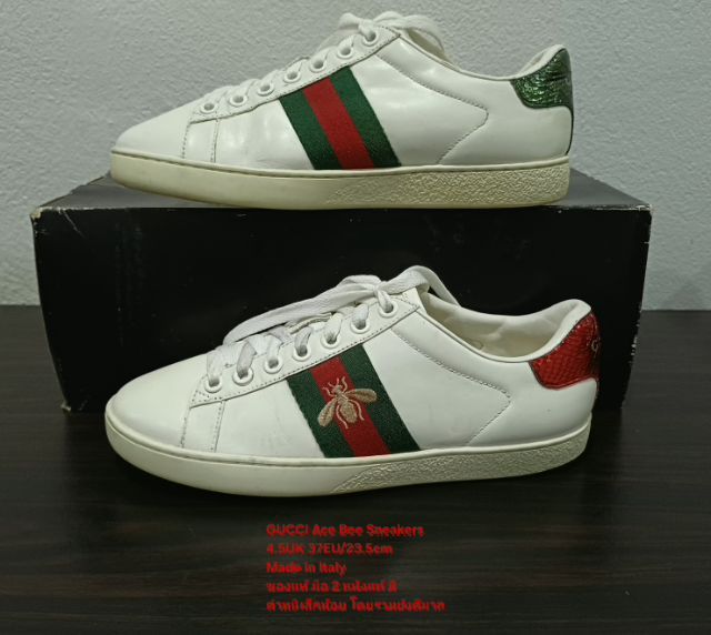 GUCCI Ace Bee Sneakers, Unisex 4.5UK 37EU(23.5cm) งาน Italy ของแท้ มือ 2 สภาพยังดีมาก, รองเท้า Gucci หนังแท้ พื้นแน่น มีตำหนิตามรายละเอียด รูปที่ 12