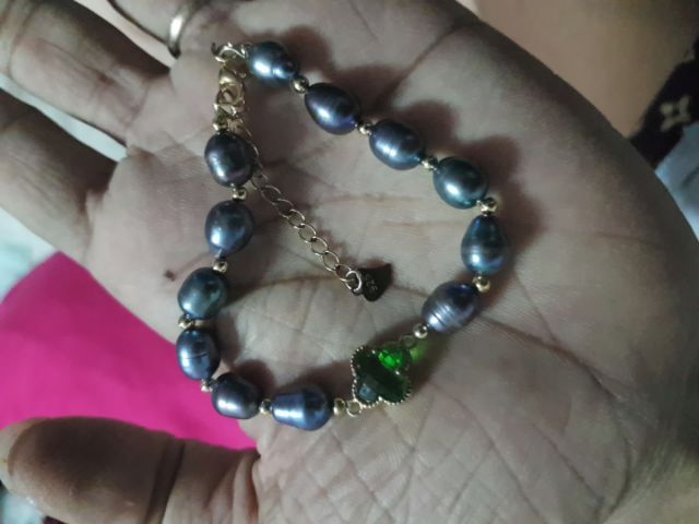 สร้อยข้อมือไข่มุกสายเงินแท้ตอก925ชุบทอง รูปที่ 3