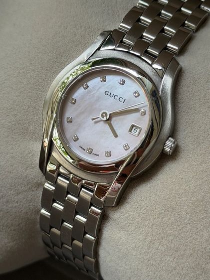 GUCCI Round face Watches 5500L Diamond Quartz Pink Dial Women's SS รูปที่ 9