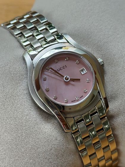GUCCI Round face Watches 5500L Diamond Quartz Pink Dial Women's SS รูปที่ 7
