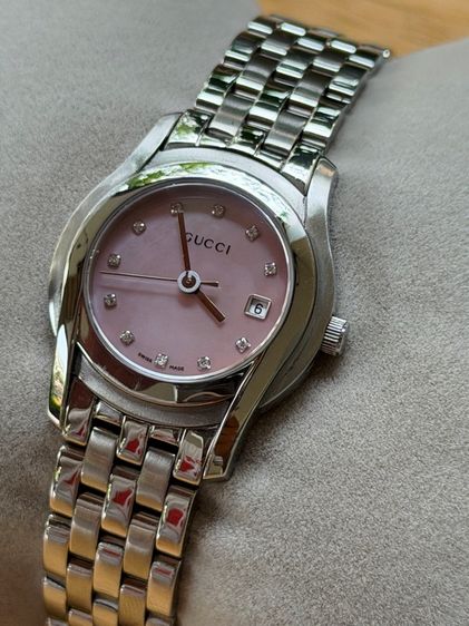 GUCCI Round face Watches 5500L Diamond Quartz Pink Dial Women's SS รูปที่ 6