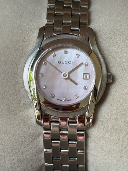ชมพู GUCCI Round face Watches 5500L Diamond Quartz Pink Dial Women's SS