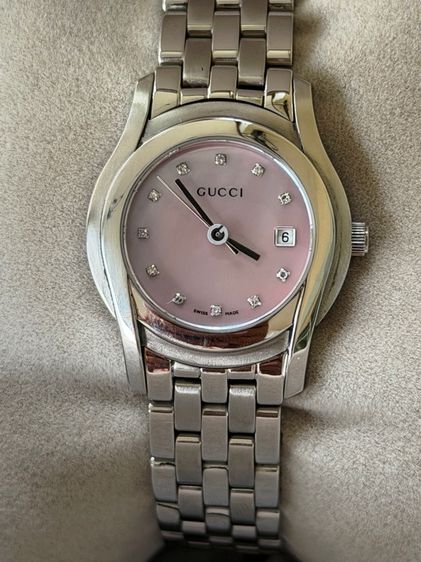 GUCCI Round face Watches 5500L Diamond Quartz Pink Dial Women's SS รูปที่ 8