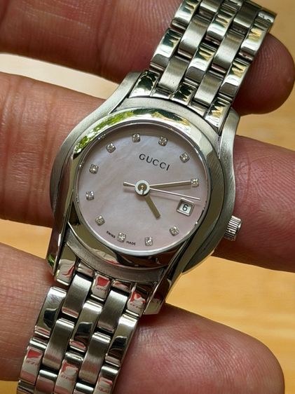 GUCCI Round face Watches 5500L Diamond Quartz Pink Dial Women's SS รูปที่ 10