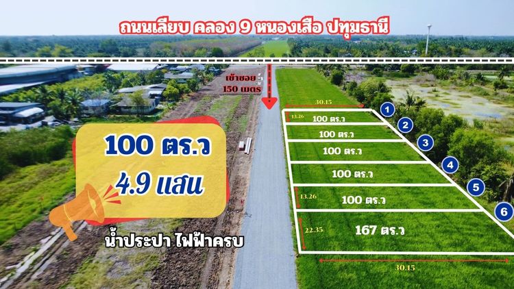 ที่ดินสวย ทำเลทอง  คลอง 9 หนองเสือ ปทุมธานี