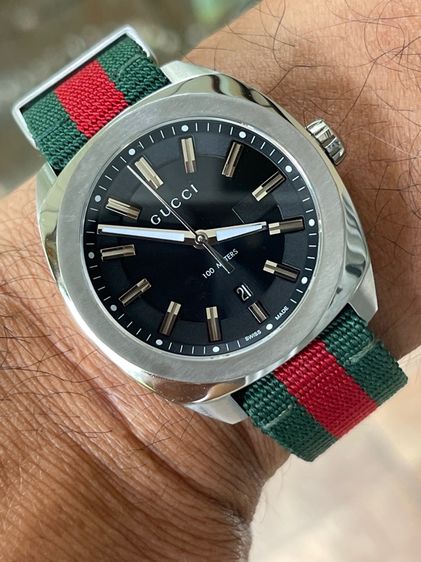 GUCCI GG2570 Blue Dial 40 mm Green and Red Nylon Watch YA142301 รูปที่ 16