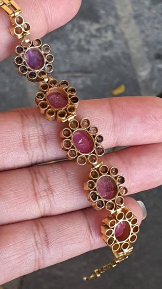 📌สร้อยมืองานโบราณเก่าเก็บ พลอยแท้ทับทิมล้อมเพชรซีก 🩷💎🩷ตัวเรือนทองแท้ 9K  พร้อมใบเซอร์ทอง ยาว 6.4 นิ้ว นน. 10 กรัม  รูปที่ 4