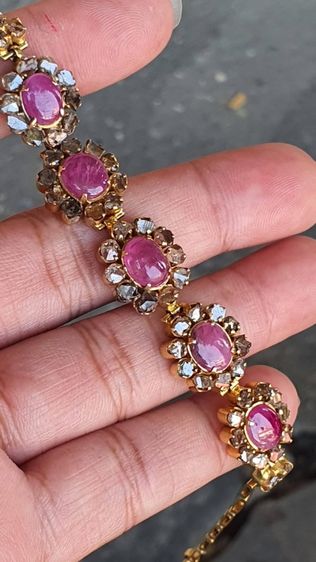 📌สร้อยมืองานโบราณเก่าเก็บ พลอยแท้ทับทิมล้อมเพชรซีก 🩷💎🩷ตัวเรือนทองแท้ 9K  พร้อมใบเซอร์ทอง ยาว 6.4 นิ้ว นน. 10 กรัม  รูปที่ 3