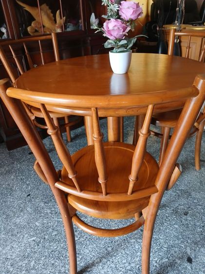 ชุดโต๊ะกลมเก้าอี้เชคโกไม้สักสไตล์วินเทจ รูปที่ 3