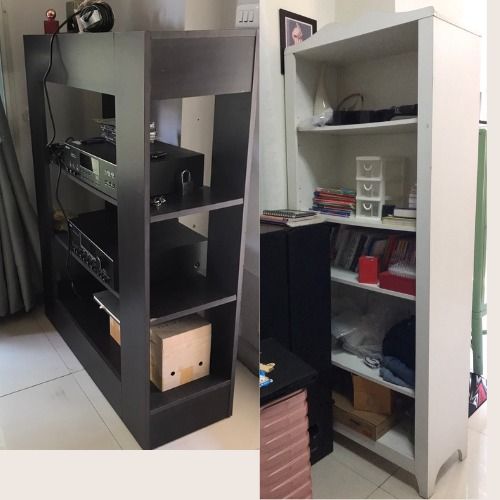 ขายชั้นไม้สีโอ๊คและตู้หนังสือสีขาว(มือสอง)