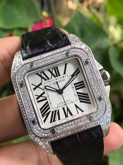 ขาว CARTIER  Mm Santos Diamond 100
