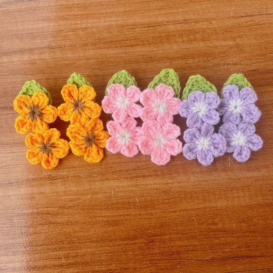 กิ๊บติดผมดอกไม้ถักไหมพรม แฮนด์เมด กิ๊บดอกไม้ไหมพรมพาสเทล รูปที่ 2