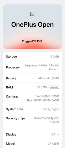 OnePlus Open  512GB and 16GB RAM Global Version  รูปที่ 2