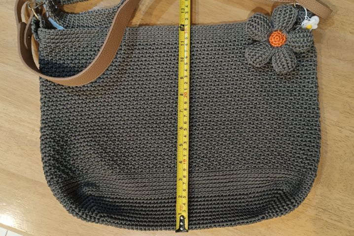 กระเป๋าสะพายถัก Handmade สีเทาเข้ม ของใหม่ รูปที่ 8