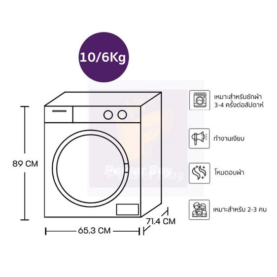 เครื่องซักอบผ้าฝาหน้า HAIER HWD100BP14959S8 10ทับ6 กก. อินเวอร์เตอรื สีดำ รูปที่ 3