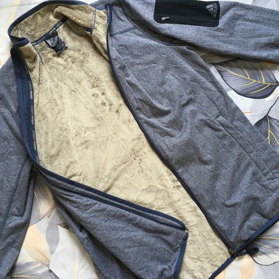 อื่นๆ เสื้อแจ็คเก็ต | เสื้อคลุม แขนยาว เสื้อ Adidas Outdoor แท้ เสื้อกันหนาวซับขนเป็ด (Fleece) สีเทา Melange นุ่มอุ่นพิเศษ สภาพนางฟ้า