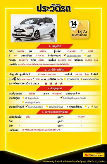 Toyota Sienta 2019 1.5 V Utility-car เบนซิน ไม่ติดแก๊ส เกียร์อัตโนมัติ เทา รูปที่ 2